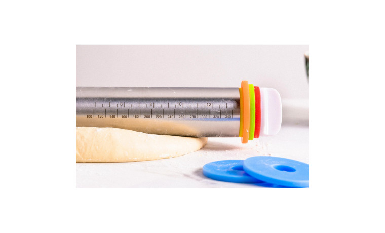 Rouleau à pâtisserie inox 43cm avec épaisseur réglable - Rouleau avec épaisseur réglable