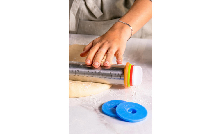 Rouleau à pâtisserie inox 43cm avec épaisseur réglable - Rouleau avec épaisseur réglable