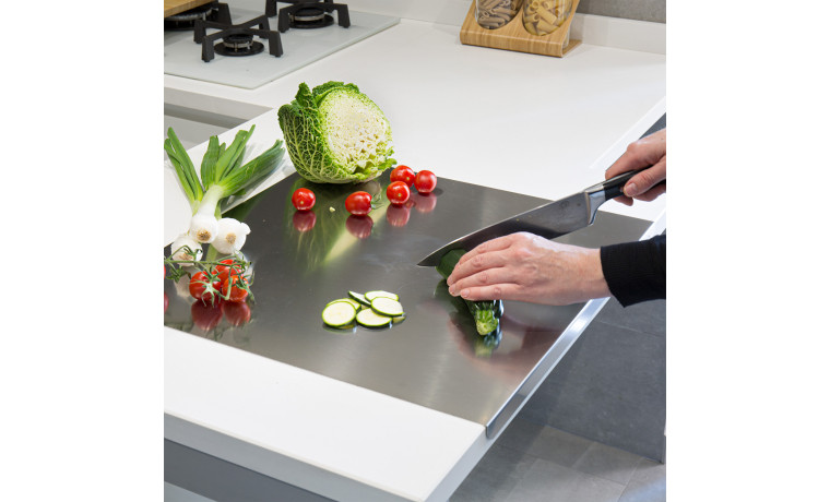 Planche inox professionnelle pour préparation pizza, pain et pâtisserie – 49 x 47 x 2 cm - La planche