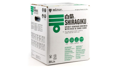 Vinaigre de riz Shiragiku Mizkan pour la cuisine professionnelle et la préparation de recettes asiatiques, notamment en services