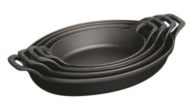 Stackable flat oval black cast iron 28 cm