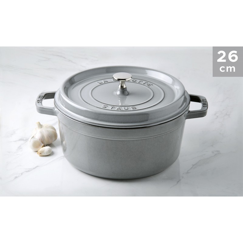 STAUB LA COCOTTE グレー 中型 26センチ STAUB LA COCOTTE 26cm 鍋 (フランス製) グレーラウンド