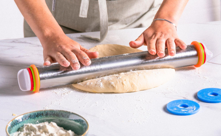 Rouleau à pâtisserie inox 43cm avec épaisseur réglable