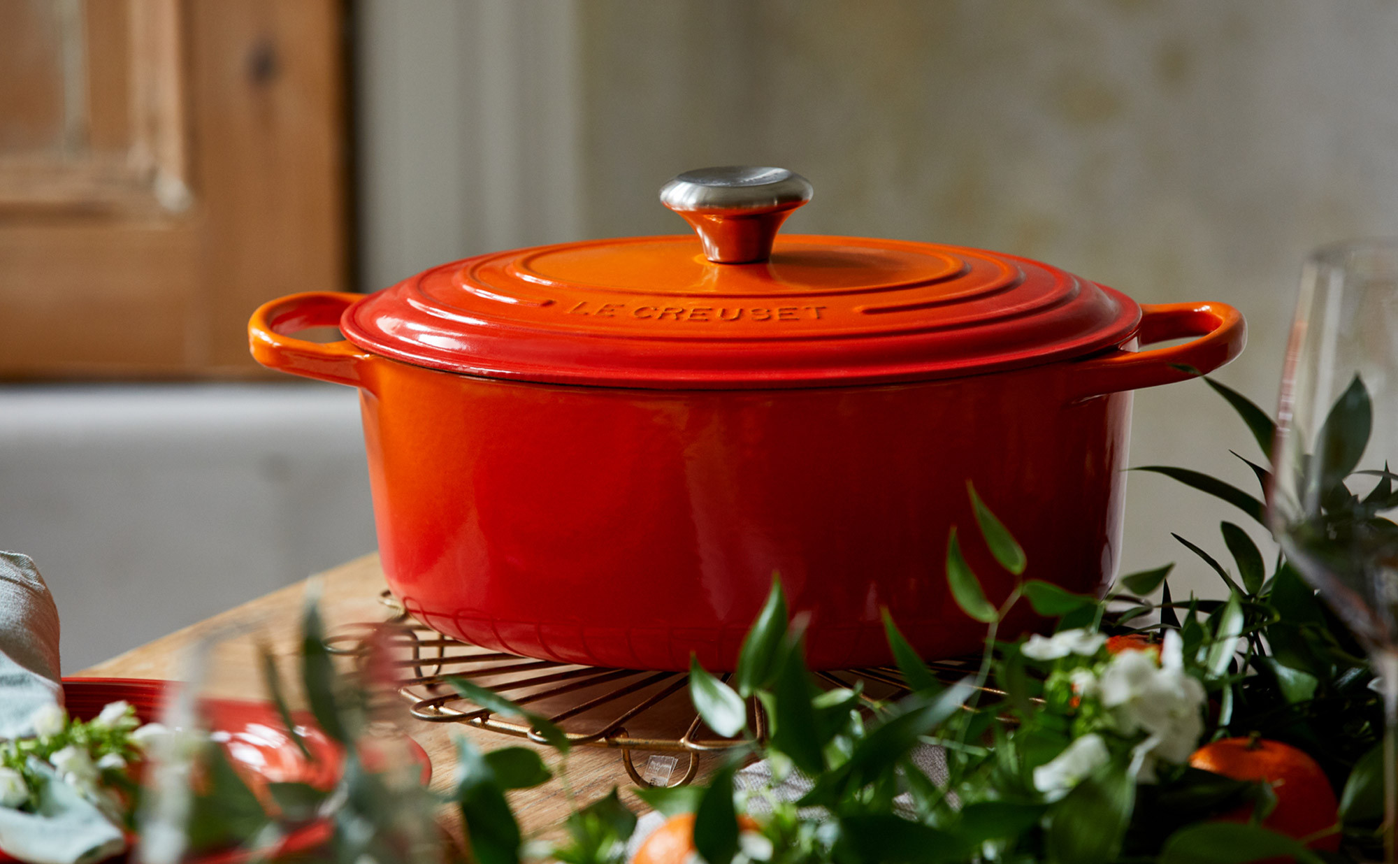 Le Creuset Cocotte Ronde Signature 24 cm Sapin de Noël avec Bouton Doré en  Fonte Émaillée